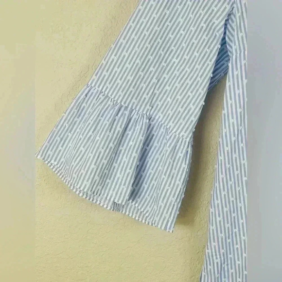 Lily Pulitzer Ginger Cotton Stretch Top flounce sleeve blue white Women's small - Picture 4 of 13